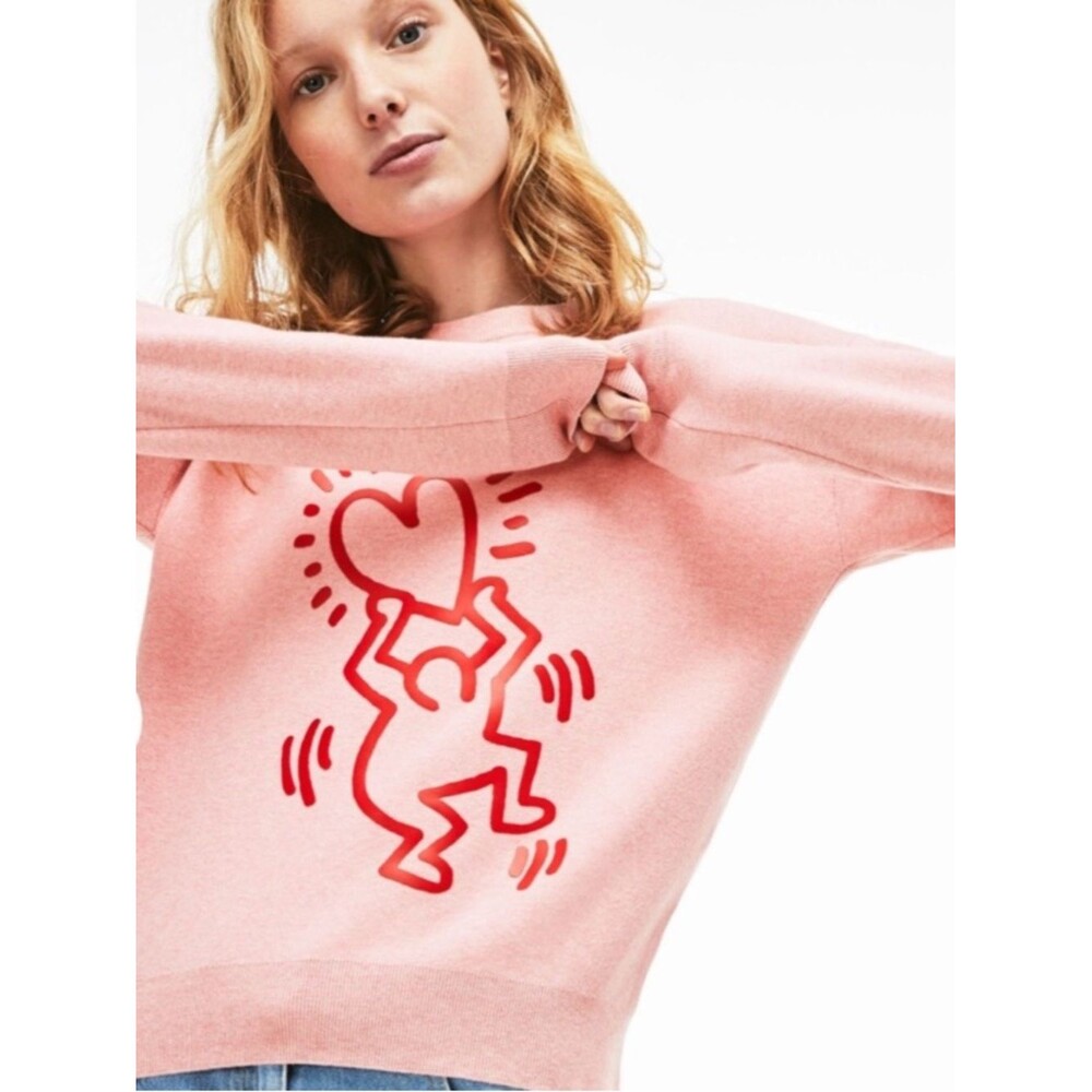 LACOSTE x KEITH HARING Crew Neck Sweater Pink Graphic Size M/L